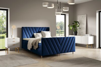 Boxspringbett Schlafzimmerbett CARLITO PREMIUM 200x220cm Stoff Fresh Dunkelblau