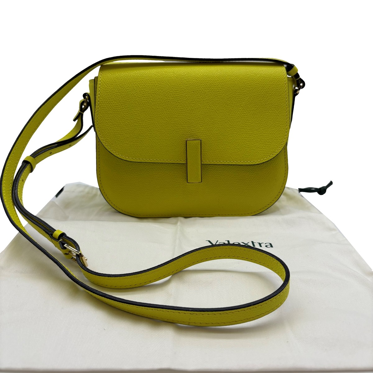 Auth Valextra Iside Cross Body Shoulder Bag N414294 Yellow Leather