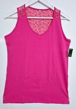 WOMEN'S LACE DESIGN STRETCHY PLAIN STRAPPY VEST LADIES TANK TOPS COTTON CAMISOLE