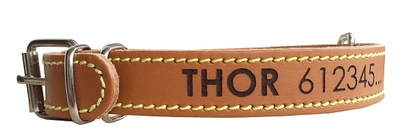 Collar Cuero Ocre personalizados con nombre y teléfono para perros, mascotas