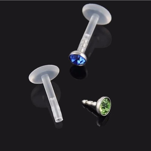2X Internal Thread Crystal Ball Lip Monroe Labret Tragus 6/8/10mm Bar Piercing - Picture 3 of 14