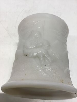 Antique Shaving Mug? Milkglass 3 Bears In Mountain Motif Relief Highlights