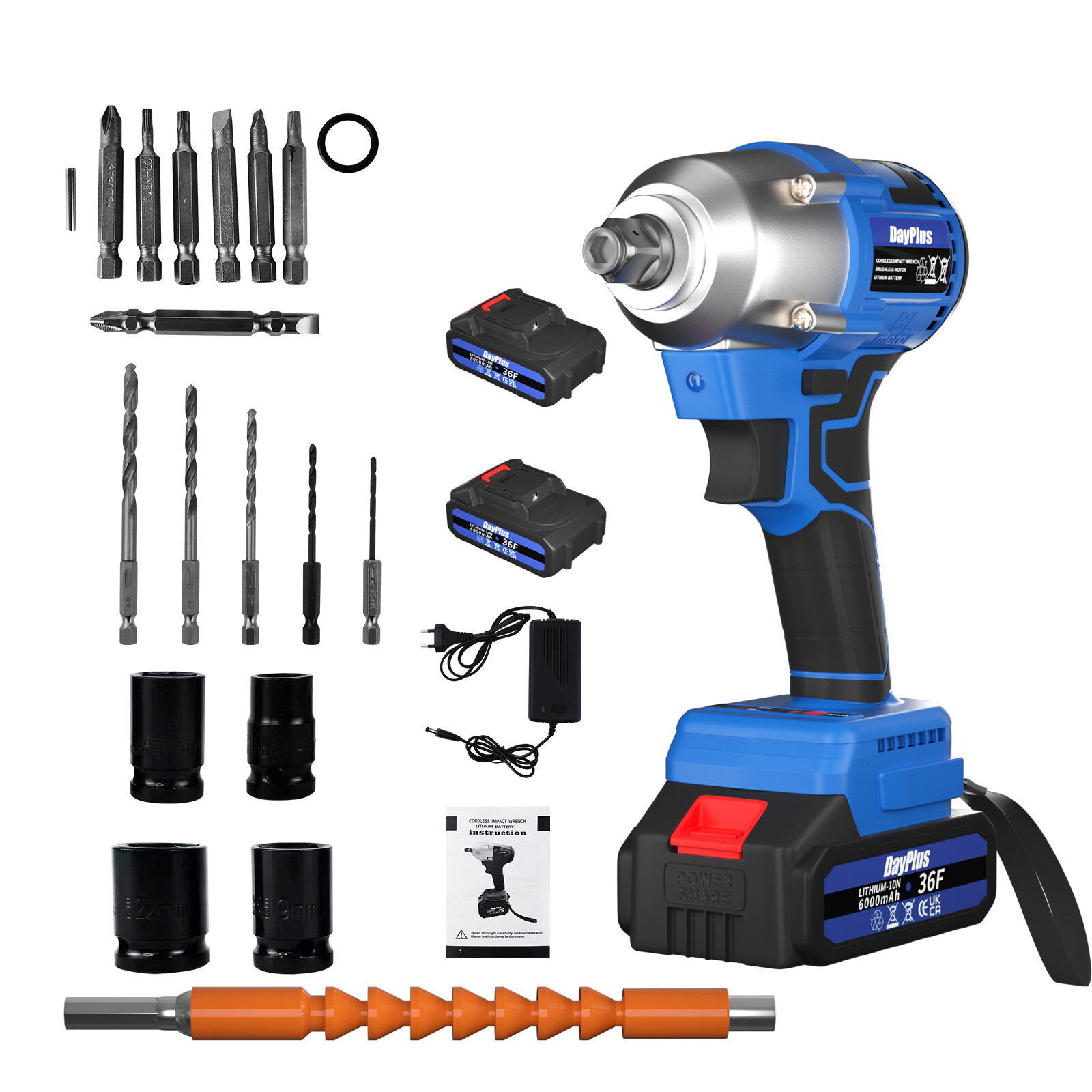 Electric Impact Wrench 1/2" Drive LiIon Cordless Rattle Gun & LiIon