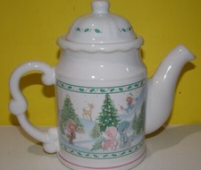 Vintage 1994 Porcelain Precious Moments Holiday Christmas Snow Teapot with Lid