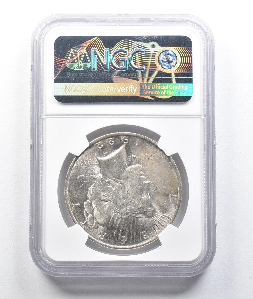 1922 Peace Silver Dollar Error MS62 Reverse Struck Thru NGC *0454