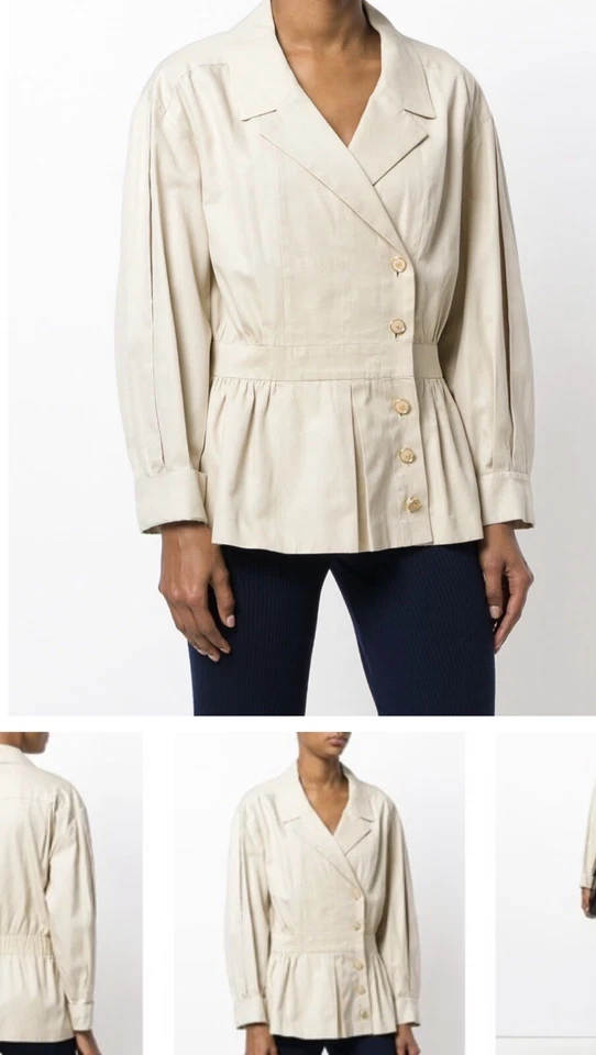Iconic Chanel Vintage Spring 1990 Coat Peplum Button Ivory CC 36 Rare - Image 3 of 4