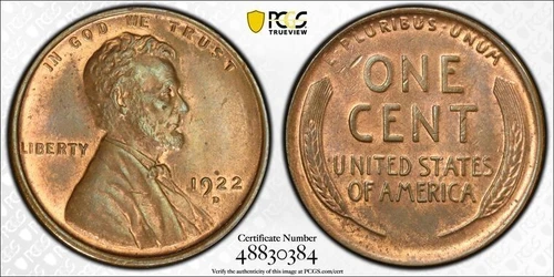 1922 D LINCOLN CENT PENNY.  PCGS MS64 RB. RED AND BROWN. BETTER DATE AND GRADE