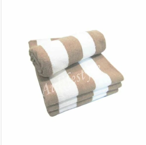 3/10xStriped Large Beach/ Pool Towel 100%Cotton 147x71cm Towels Navy Green Latte - Picture 3 of 10