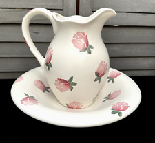 Rose Pitcher Jug & Wash Basin Bowl Set Large Retro Pottery Farmhouse Country