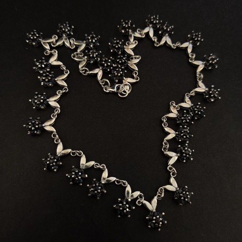 Black Sappier Necklace Silver 925 Cocktail Floral Royal Cocktail Timeless Gift - Picture 18 of 19