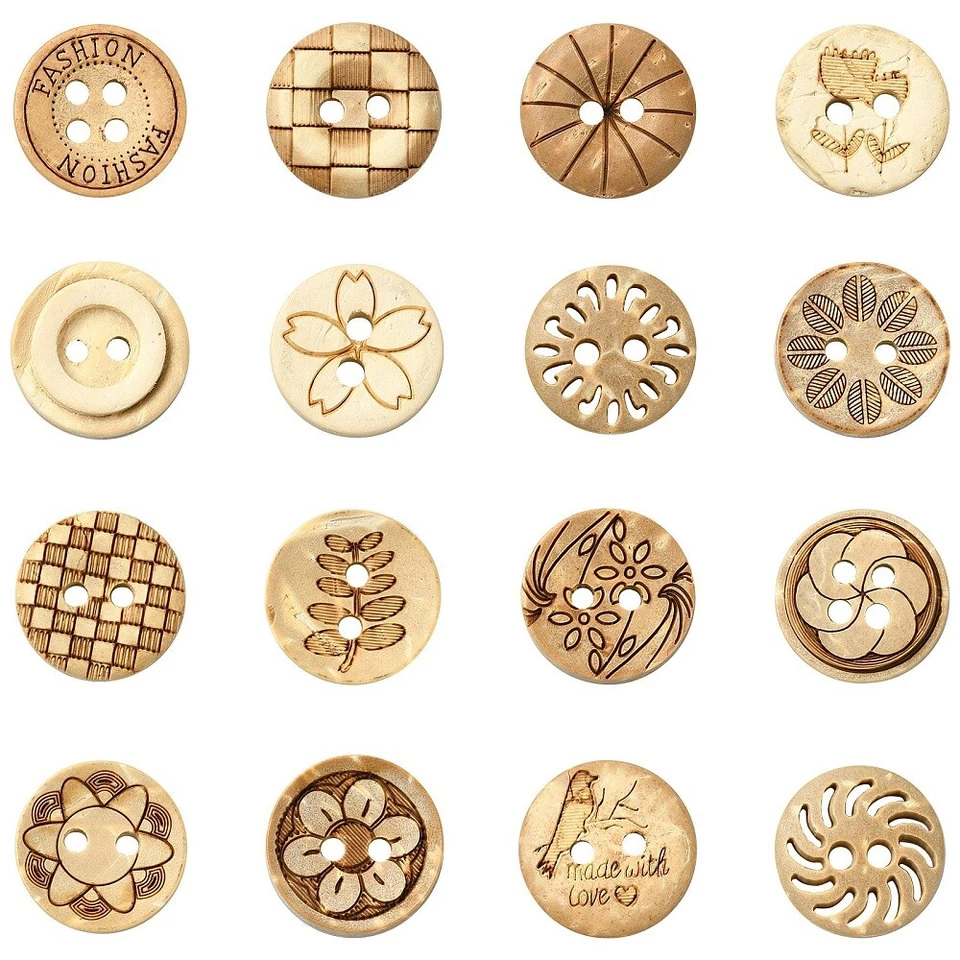 160x Coconut Shell Flat Buttons 2-Hole Button Round Brown for Cloth Dress Decor - Image 2 of 4