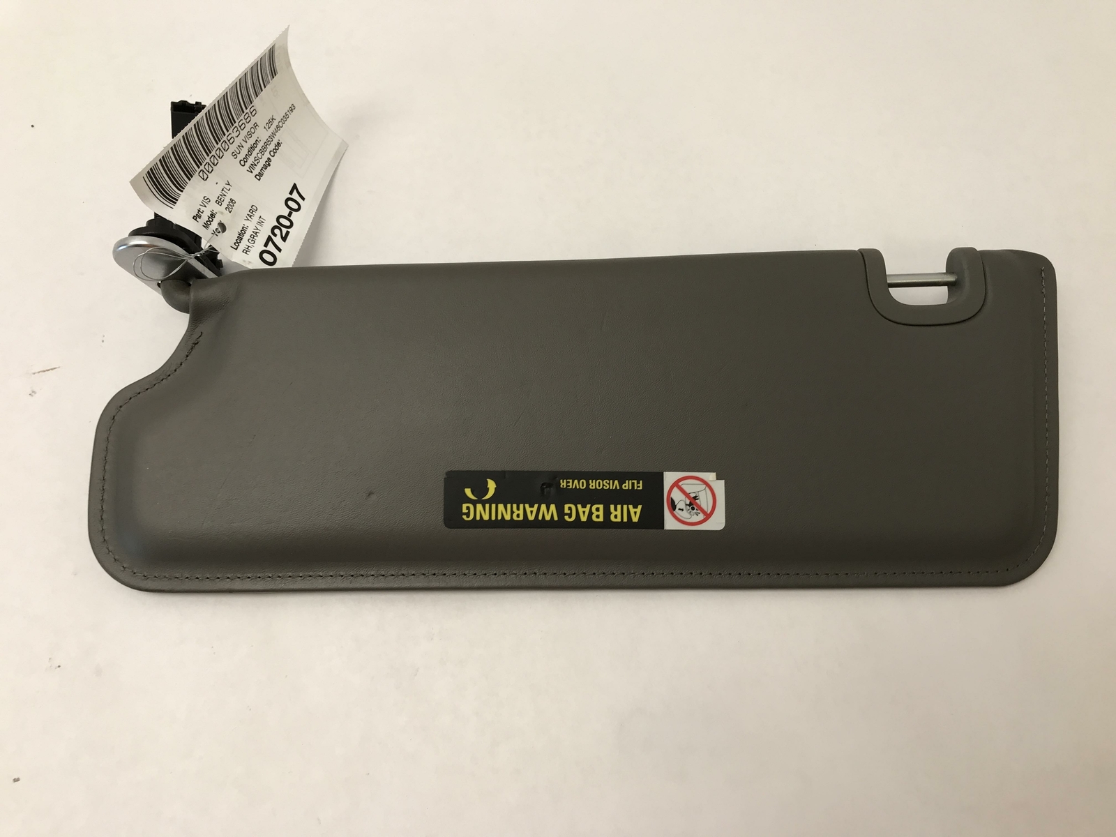 04-10 BENTLEY CONTINENTAL SUN VISOR RIGHT PASSENGER SIDE OEM GRAY LEATHER