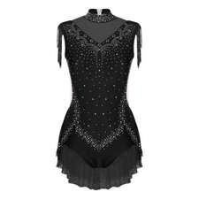 Women Bodysuit Samba Outfits Dance Costume Rumba Leotard ChaCha Mock Neck 2Pcs