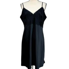 Black Satin & Lace Slip Nighty Size XL