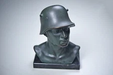 WWI GERMAN HEROIC BRONZE MARBLE BASE BUST SCULPTURE BY OTTO SCHMIDT-HOFER