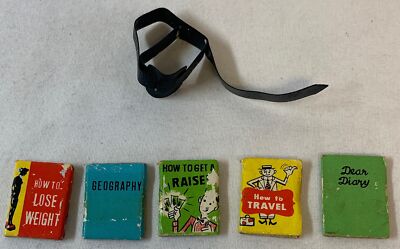 1960's Barble/Skipper FIVE BOOKS AND SATCHEL ~ school Geography,Dear Diary, more