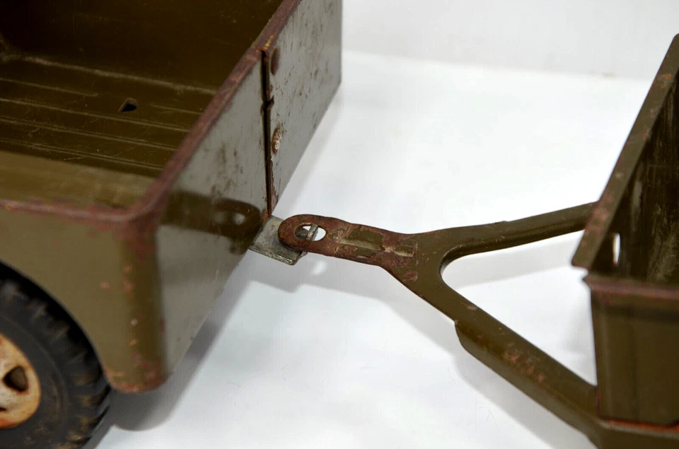 #384 Tonka Army Jeep w/ Trailer Military Set Stepside Vtg Pressed Steel GR2-2431 - Image 4 of 4