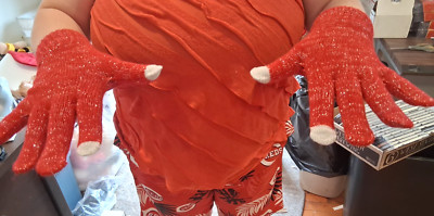 MIXIT LADY's RED GLOVES 89% ACRYLIC/6% POLYESTER ONE SIZE (ONE PAIR)