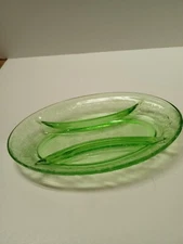 Vintage Hazel Atlas Florentine HTF Green divided Relish Candy Dish