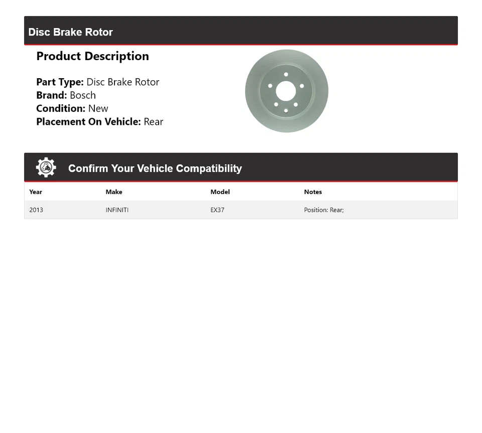 Rotor de freno de disco trasero para Infiniti Ex37 Bosch QuietCast 2013 Foto 2 de 4