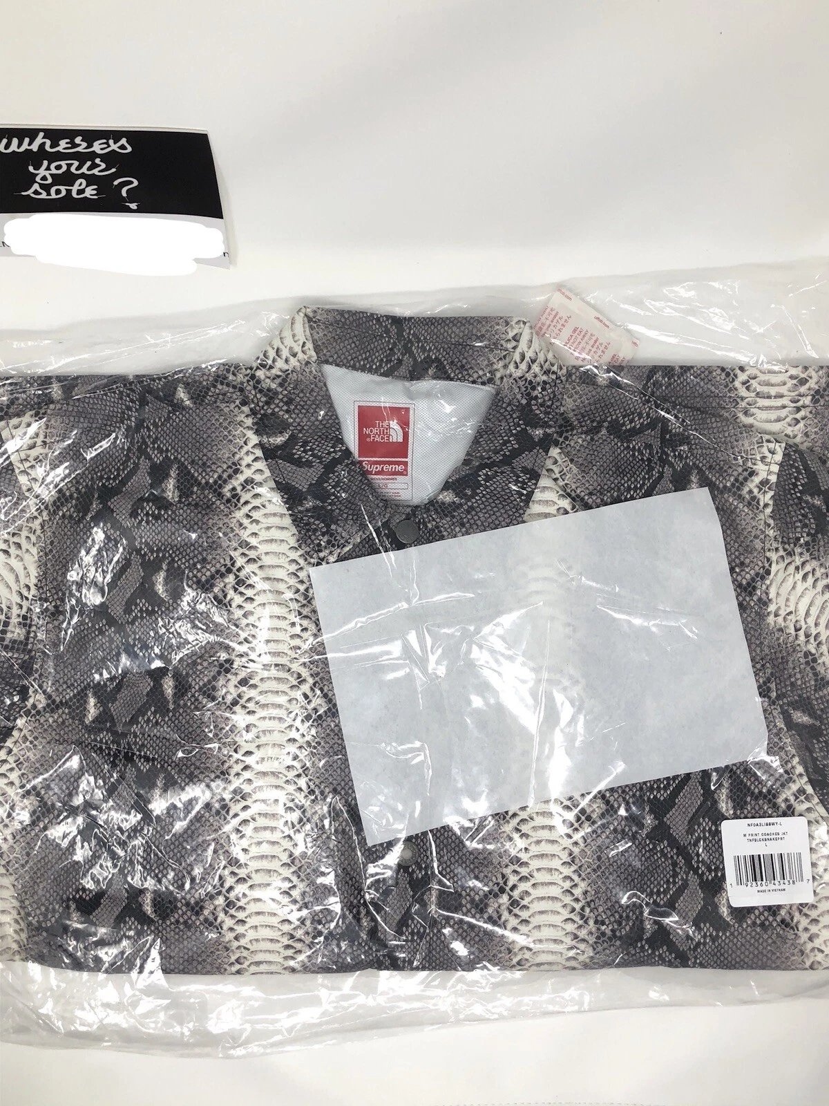 Veste d'entraîneurs en peau de serpent noire Supreme North Face TNF en peau de serpent collée grande L NEUVE