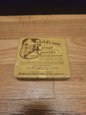 Antique Child's Own Cough Pastille Medicine Metal Container 