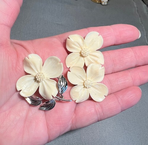 Vintage Harry S Bick Sterlingsilber Hartriegel Pin und Ohrringe Set HSB wunderschön! - Bild 1 von 9