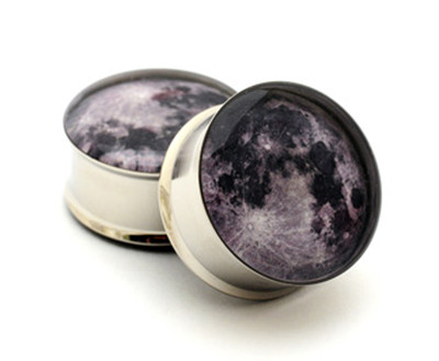 Pair of Double Flare Full Moon Picture Plugs gauges Choose Size