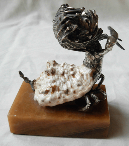 VINTAGE TENO AURELIO SPAIN STERLING SILVER & SEA SHELL CRAB ZODIAC SCULPTURE - Picture 5 of 10
