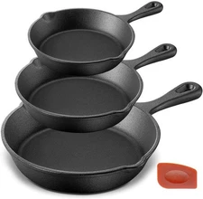 Pre-Seasoned Cast Iron Skillet -3 Piece Kitchen Skillet Non-Stick Cookware Set.