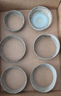 Vintage Lot of 6 Zinc Bands Lids One Glass Insert Boyds Genuine Porcelain