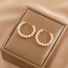 9ct Gold Plated Pearl Round Shape Crystal Huggie Earrings Women Jewellery Gifts