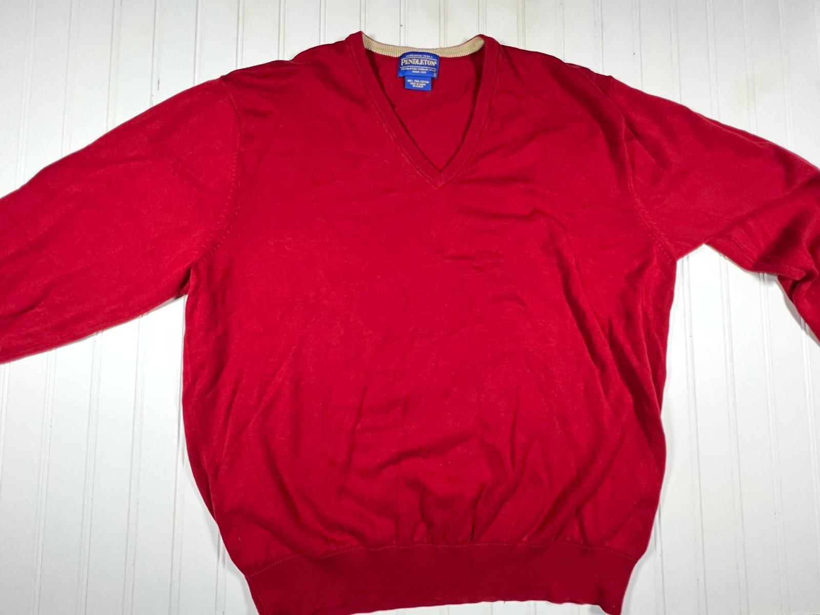 Pendleton Mens Sweater LARGE Red Pima Cotton V-Ne… - image 1