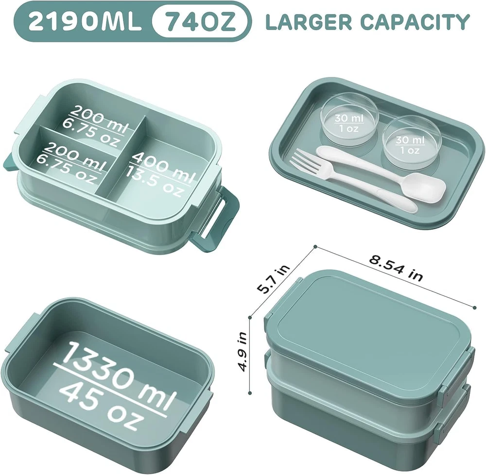 Stackable 74 OZ Adult Bento Lunch Box All-In-One Container