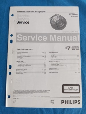 PHILIPS AZT9240 Portable CD Player SERVICE MANUAL ORIGINAL Vintage Schemario !