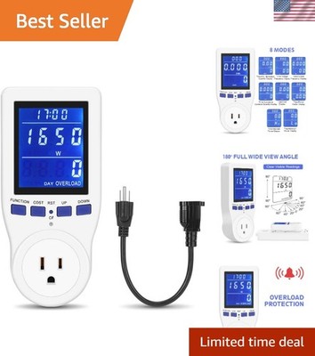 Digital Electricity Usage Monitor with LCD & Overload Protection - Compact Size