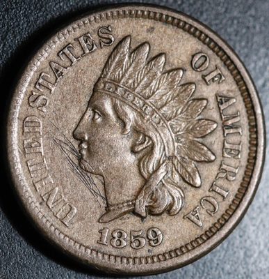 #ad 1859 INDIAN HEAD CENT With LIBERTY amp; Near 4 DIAMONDS AU UNC Details $79.00