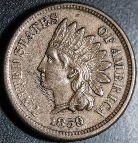 1859 INDIAN HEAD CENT - With LIBERTY & Near 4 DIAMONDS - AU UNC Details