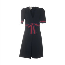 Gucci Sherry Line Rayon * Naylon Dress S Ladies' Black 501488 Interlocking G Pe