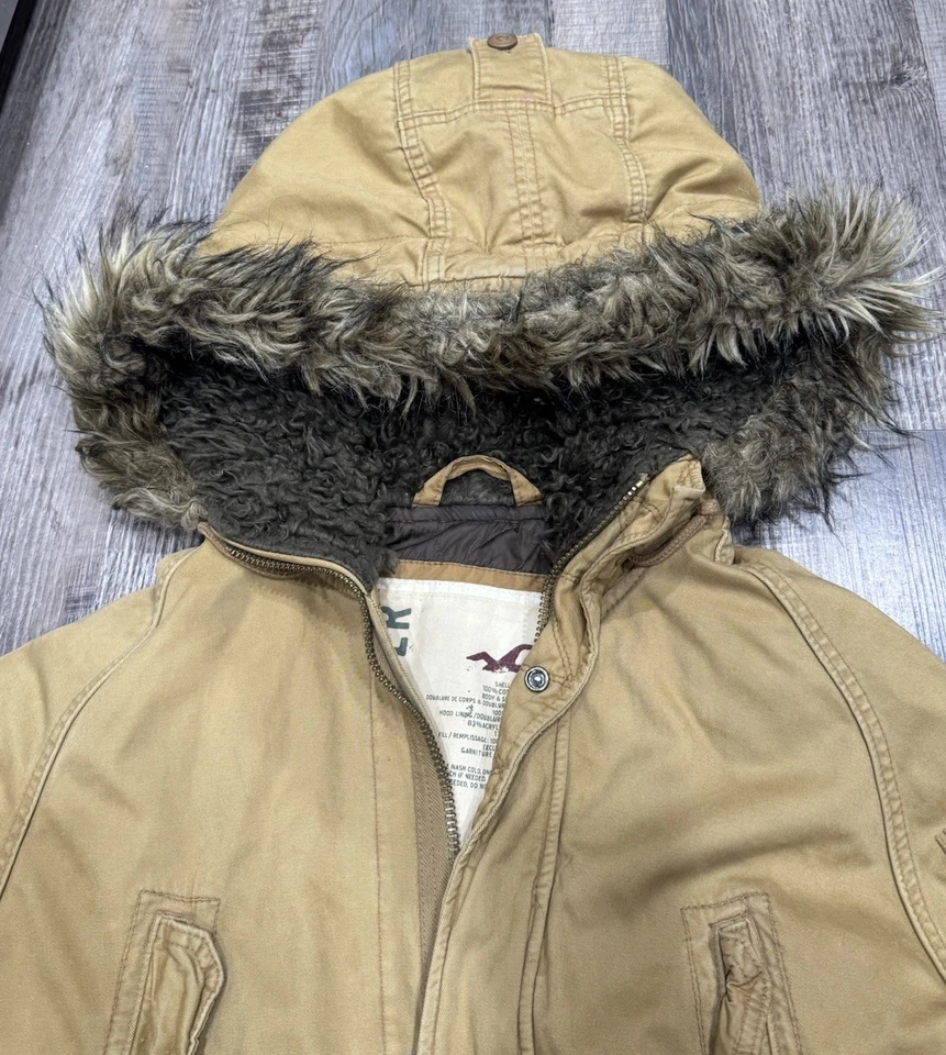 Chaqueta esquimal Hollister Parka de gran tamaño para hombre abrigo tostado piel sintética LY2K vintage Foto 4 de 4