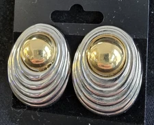Kenneth Jay Lane KJL Vintage Silver And Gold Post Earrings - 1980's