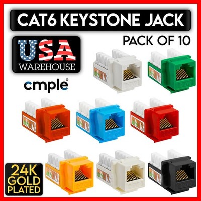 10 Pack Cat6 Keystone Jack Ethernet 8P8C RJ45 Network 110 Punchdown CAT 6 LAN