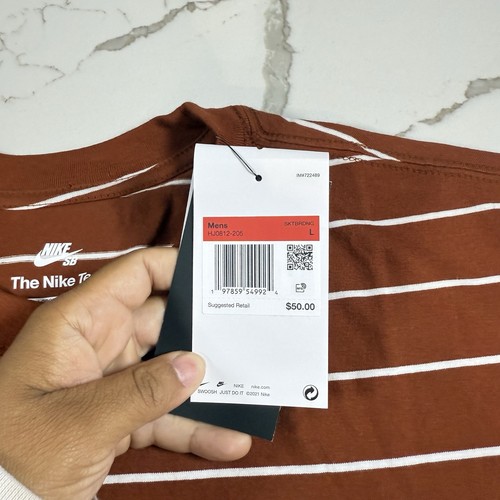 Mens Size L Nike SB Premium Max 90 Striped Loose Fit Shirt HJ0812-205 Brown - Picture 4 of 12
