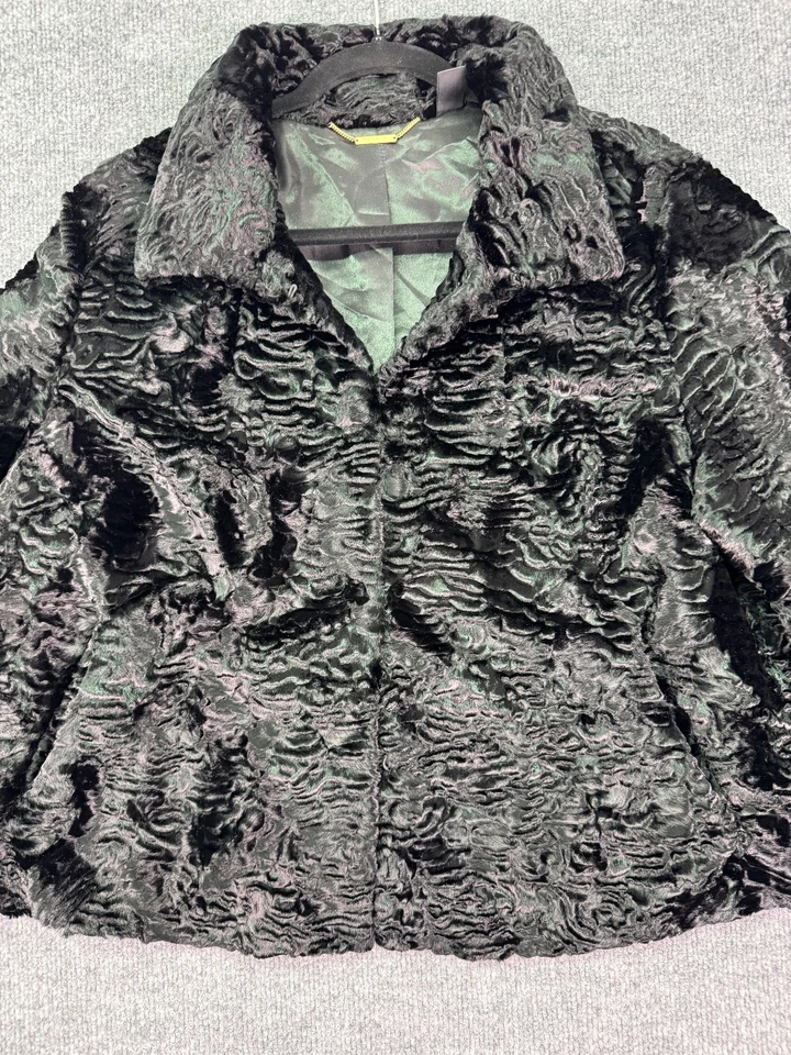 Chicos Black Label Faux Fur Swing Jacket Size 3 XL 16 Black Textured MSRP $199 - Image 2 of 4