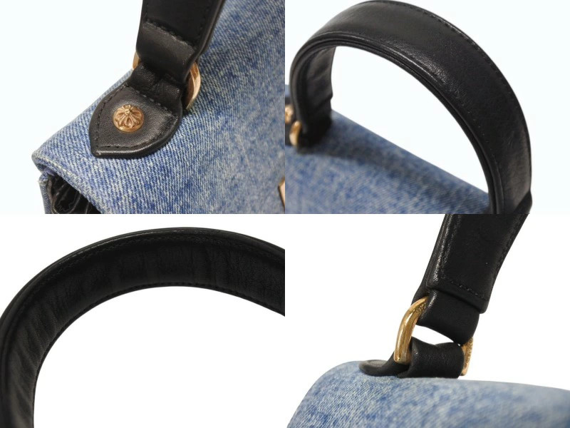 Chrome Hearts GROW UP Small CH Cross Bronze Denim Handbag Leather Sier925 4b0045 thumbnail 5