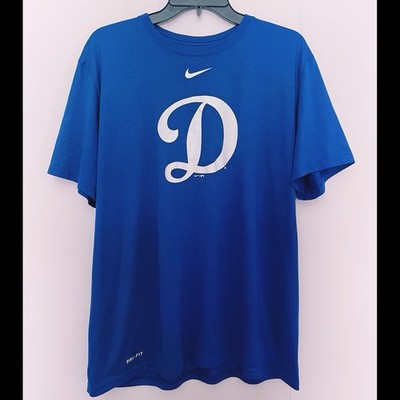 Nike Tee Dri-Fit Los Angeles Dodgers T Shirt Blue Script “D” Mens