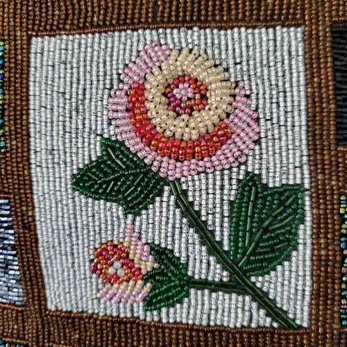VTG Beaded Purse Floral Block Pattern Plastic Circle Handles Inside Pocket Retro - Picture 2 of 20
