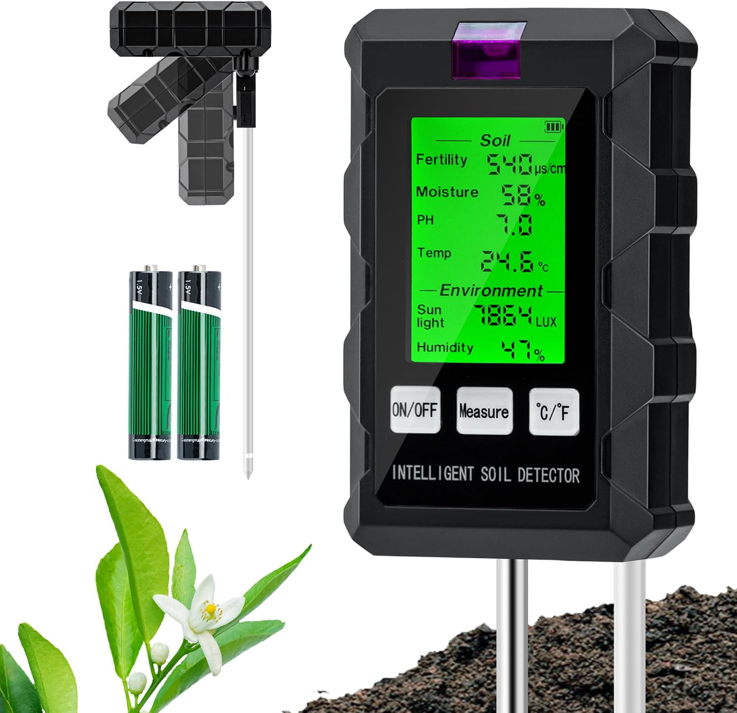 6 in 1 Digital Soil Moisture Meter, Soil Tester Kit for Plants with Humidity/Ph/