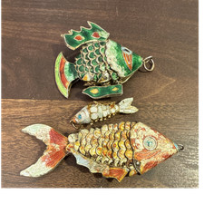 Lot of 3 Multicolor Enamel Metal Fish Charm Pendants Enamelled Animal Theme