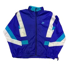 VTG NIKE WINDBREAKER JACKET SZ M FULL ZIP BLUE WHITE ATHLETIC LIGHTWEIGHT WNC